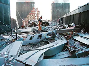 Fire Fighter: A portion of the fuselage of United Airlines Flight