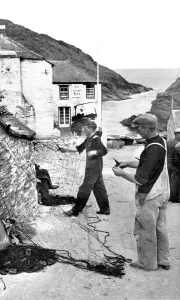 Portloe: Portloe, Mending the Nets c1955