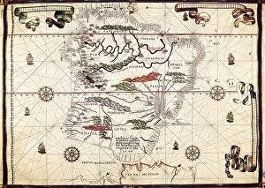 Cartographies: Portolan chart, 1587. Map of South America. Made