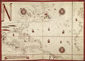Commerces: Portolan chart, 1591. Map of the North Atlantic