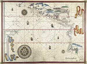 Cartographies: Portolan chart, 1591. Map of the Pacific Ocean