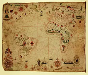 Adjacent: Portolan Chart of Atlantic Ocean, 1633