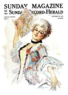 Coquette: Portrait of 1700s 18th century woman with a fan