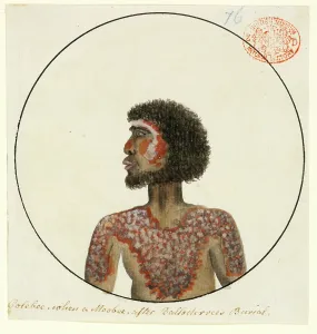 Colebee: Portrait of an Aboriginal man named Colebee, decorated for a