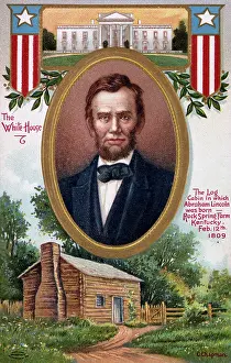 Residences: Portrait of Abraham Lincoln, and his residences