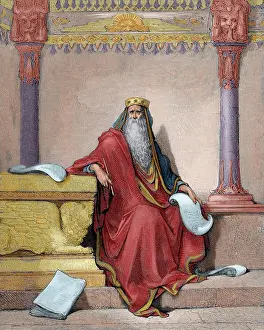 Bearded: Portrait of King Solomon (c.1011-c.928 BC). Engraving by Gus