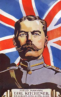 Ritish: Portrait of Kitchener before Union Flag