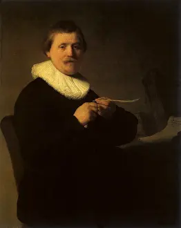 1632: Portrait of a Man Sharpening a Quill, by Rembrandt