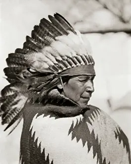 Keres: Portrait Native American Man Wearing Feathered