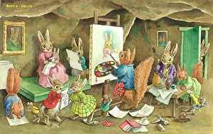 Racey: The Portrait Painter - squirrel painting rabbit
