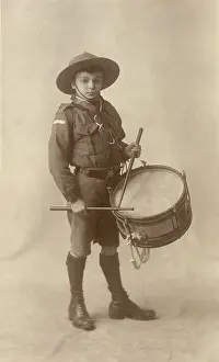 Scarves: Portrait of a Scout playing a drum