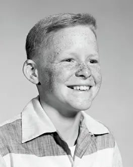 Freckle: Portrait Smiling Freckle Faced Boy