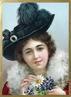 Posy: Portrait of woman with a hat with feathers