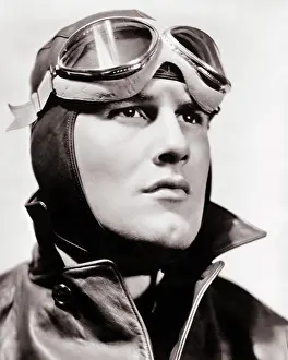 Hunk: Portrait Young Aviator Wearing Leather Jacket