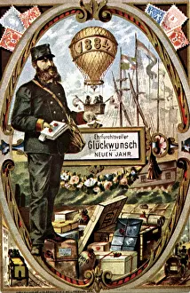 Reichspost: post, postcard with postman, New Year greetings