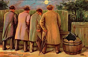 Urinating: Post-pub scene on a comic German greetings card