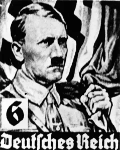 Postage: Postage stamp with the image of Adolf Hitler