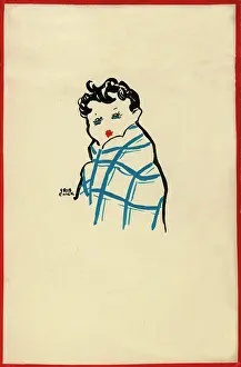 Huddled: Postcard design - Sick child wrapped in blanket
