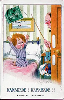 Caned: Postcard, Little boy with father, WW1