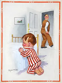 Caned: Postcard, Little boy praying by his bed