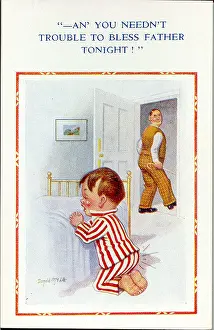 Caned: Postcard, Little boy praying by his bed