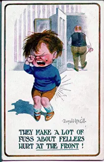 Sore: Postcard, Little boy with sore bottom, WW1