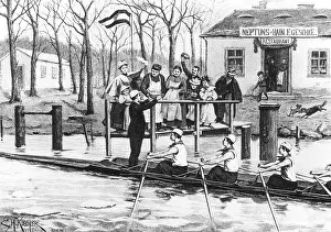 Spree: Postcard - Oarsmen from Berlin on the Upper Spree, aroun