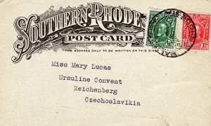 Typewritten: Postcard to Reichenberg, Czechoslovakia