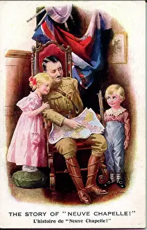 Artois: Postcard, Soldier with two children, WW1