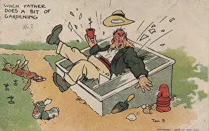 X100498: Postcards - 1905, humorous, postcard, man, greenhouse