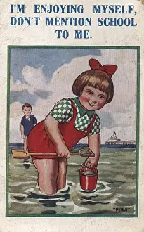 Schooldays: Postcards - seaside postcard, colour illustration