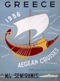 Santorini: Poster advertising Aegean cruises