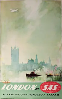 Impressionistic: Poster advertising flights to London by SAS