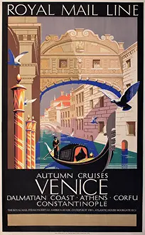 Corfu: Poster advertising Royal Mail Line trips to Venice