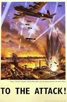 Searchlights: Poster, To the Attack, port of Lubeck, WW2