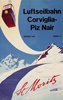 Nair: Poster, cable car, St Moritz, Switzerland