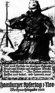 Donate: Poster with an idealized German soldier, 1915