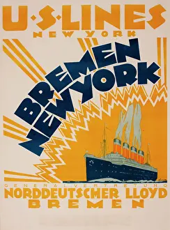 Norddeutscher: Poster, US Lines, Bremen to New York