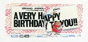 Pasting: Bill Poster pasting up a Happy Birthday poster