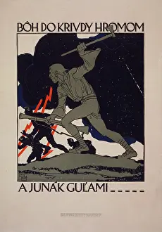 Junak: Poster showing an older man with axe and rifle joining a bat