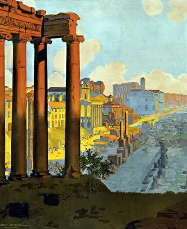 Dorival: Poster showing the Roman Forum at dawn; ?