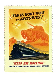 Railroads: Poster stamp design, Keep Em Rolling