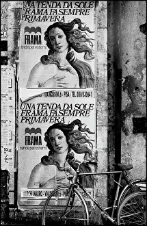 Pisa: Posters on wall with bicycle, Pisa, Italy