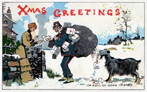 Bulging: A postman delivering the Christmas mail