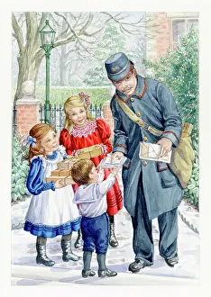Postmen: Postman delivering parcels and letters to children