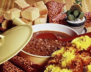 Chili: Pot of Chili Cornbread Cactus Chrysanthemums