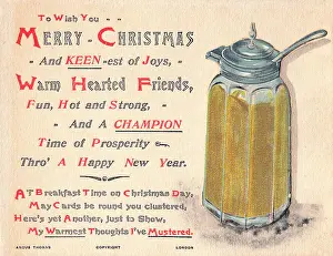 Flavouring: Pot of mustard with comic verse on a Christmas card