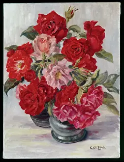 Elvin: Two Pots of Roses ? pink and red