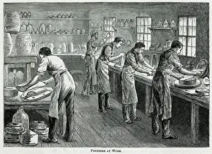 Potters: Pottey - Pressers at work 1880s