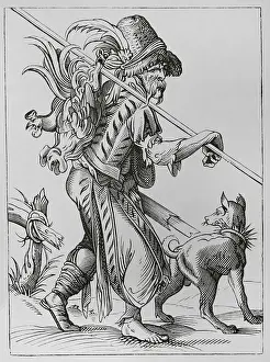Hens: Poultry supplier, 16th century. Engraving